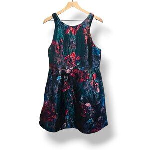 Hutch Anthropologie Floral Metallic Jacquard Mini Dress Size 10 Abstract Print‎